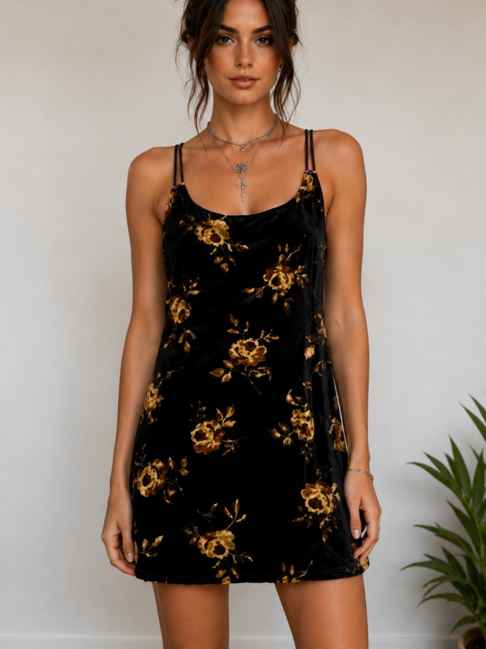 VTG Expressions Velvet Slip Dress Womens M Floral Whimsigoth Grunge